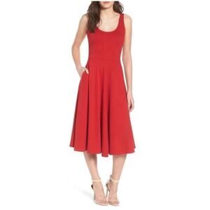 Leith Women’s red tank dress, fit and flare, pocket, thick jersey, Size S